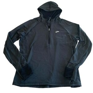 Brooks Notch Thermal Hoodie 2.0 Womens XL Black Running Midlayer Mitten Cuffs